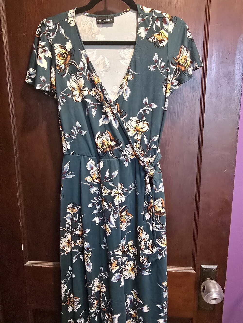 Forune + Ivy Women's Teal Floral Wrap Maxi Dress